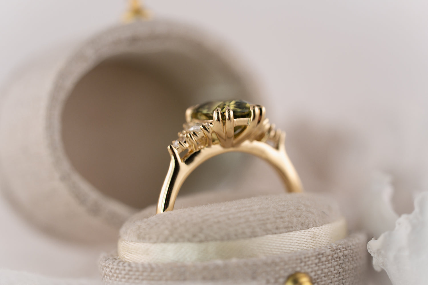 The Maeve Ring | 2 CT Cushion Green Sapphire - Lavender Creek Gems 