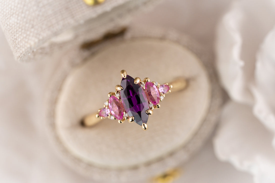 The Maeve Ring | 1.3 CT Marquise Cut Amaranth Garnet - Lavender Creek Gems 