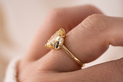 The Fleur Ring | 2.03 CT Marquise Yellow Diamond + Dark Green Sapphire - Lavender Creek Gems 