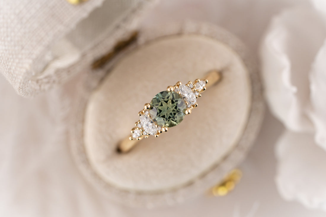 The Maeve Ring | 0.88 CT Round Teal Green Montana Sapphire
