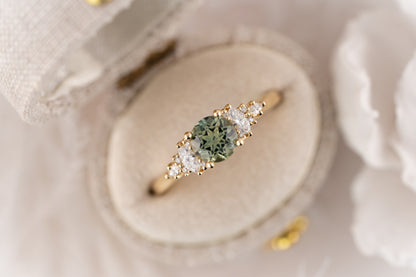 The Maeve Ring | 0.88 CT Round Teal Green Montana Sapphire