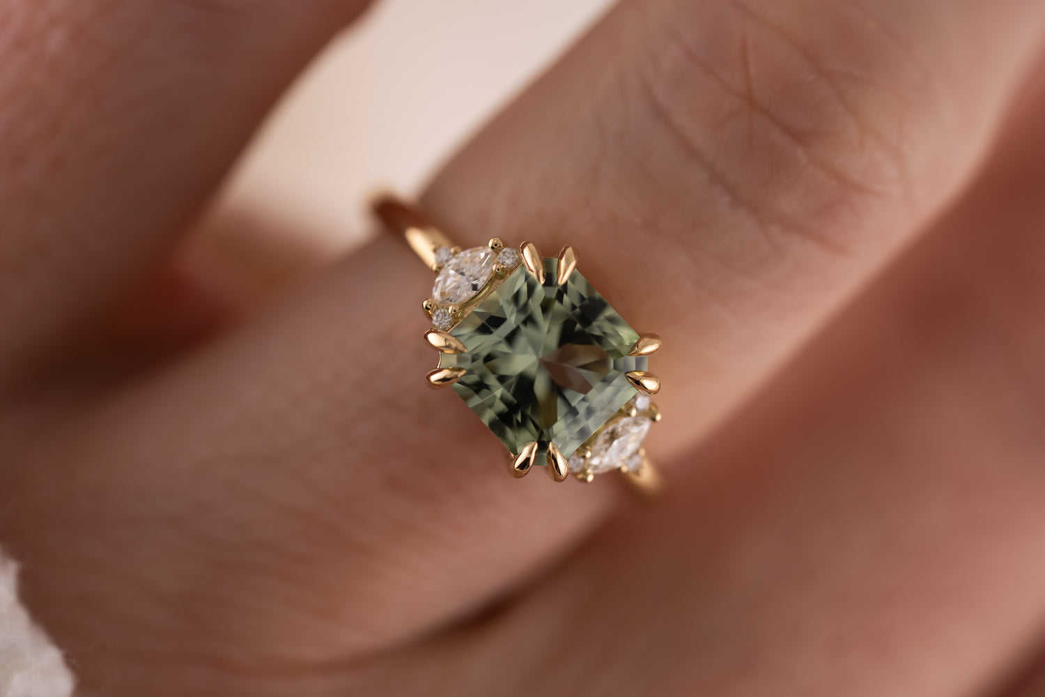 The Low Maren Ring | 2.72 CT Square Radiant Mint/Sage Green Tourmaline - Lavender Creek Gems 
