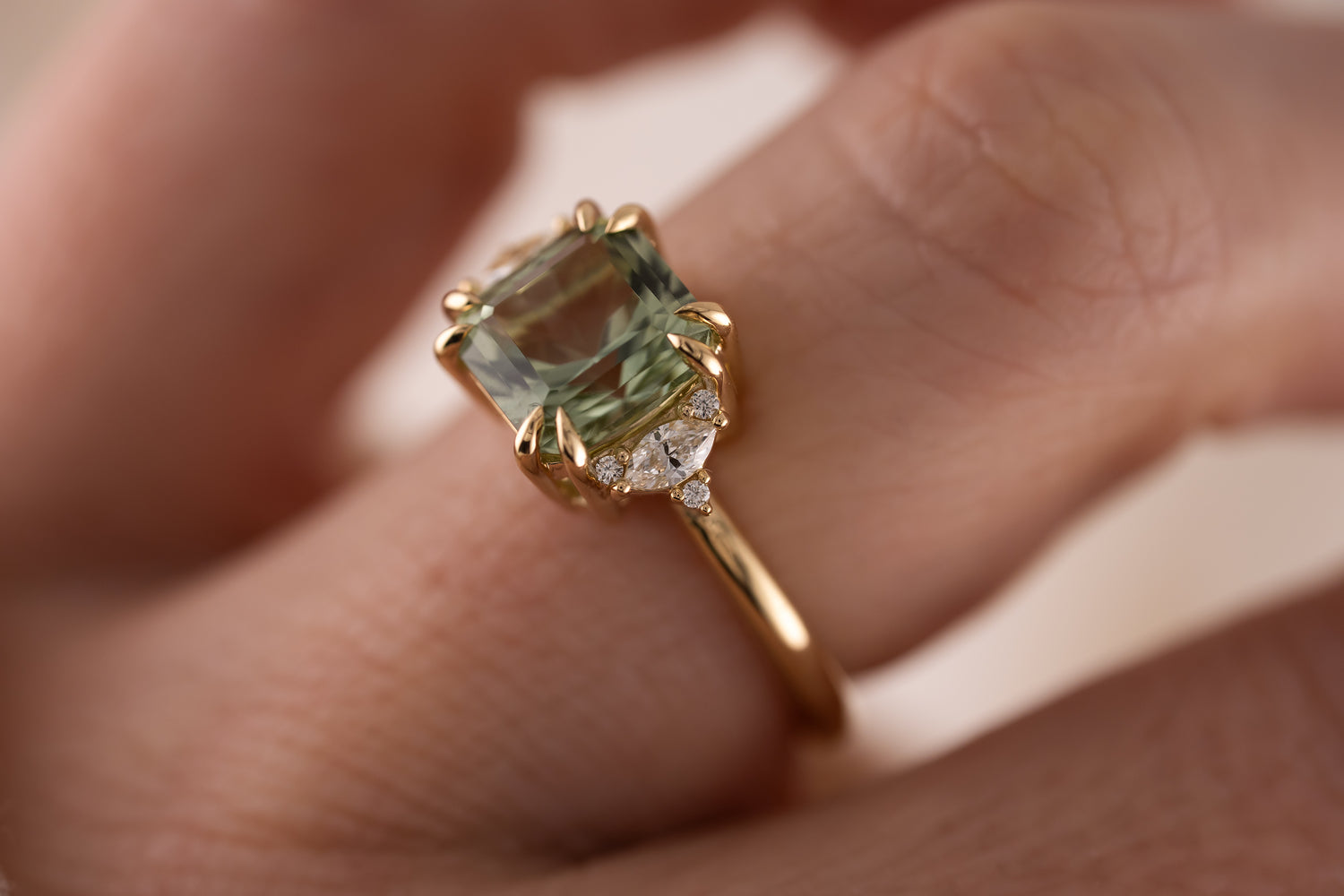 The Low Maren Ring | 2.72 CT Square Radiant Mint/Sage Green Tourmaline - Lavender Creek Gems 
