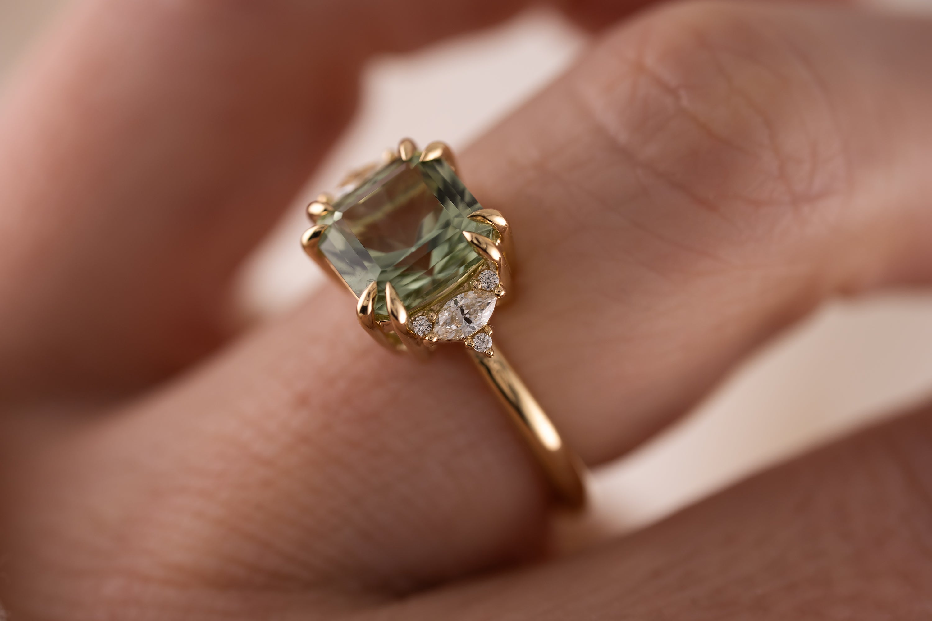 The Low Maren Ring | 2.72 CT Square Radiant Mint/Sage Green Tourmaline - Lavender Creek Gems 