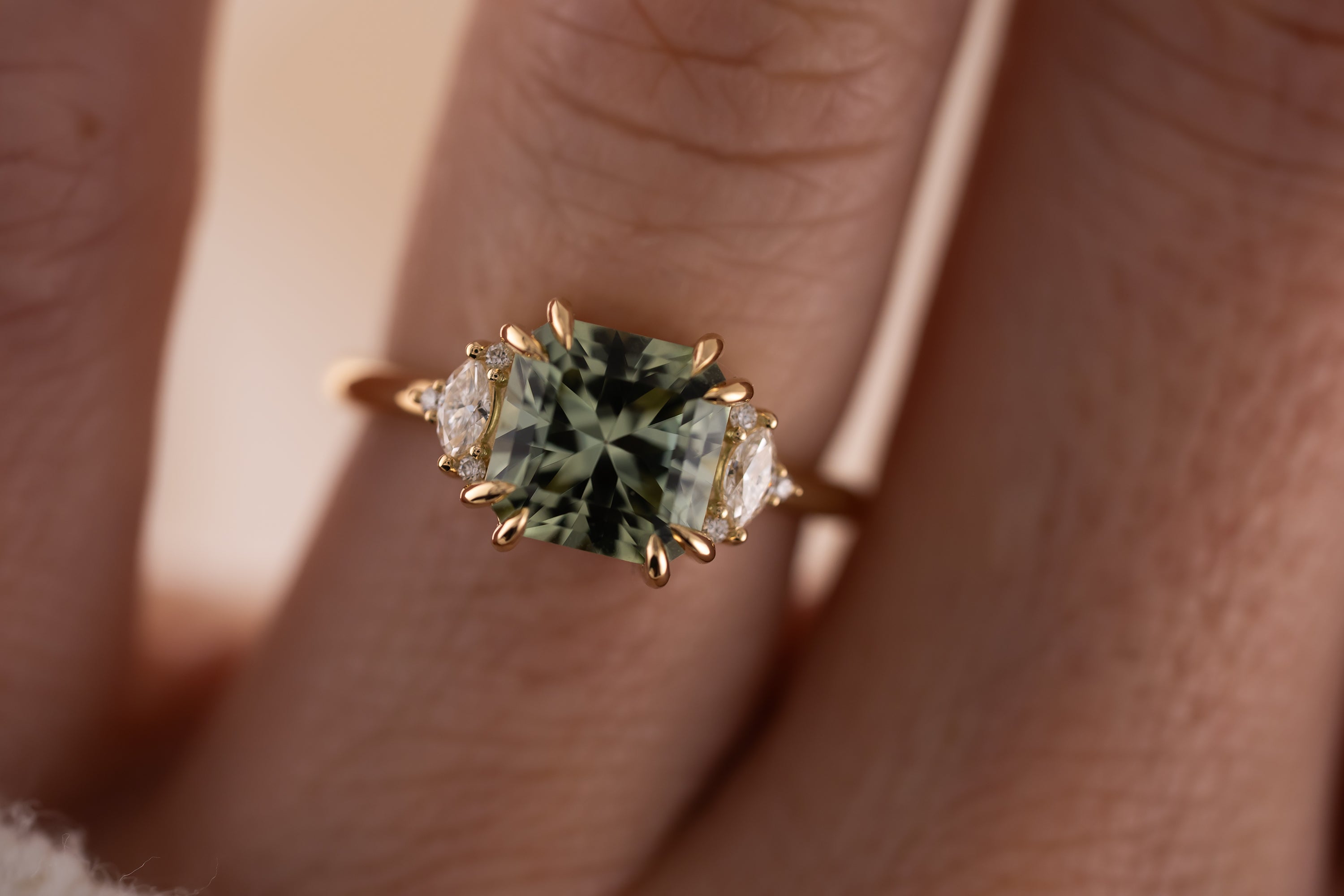 The Low Maren Ring | 2.72 CT Square Radiant Mint/Sage Green Tourmaline - Lavender Creek Gems 