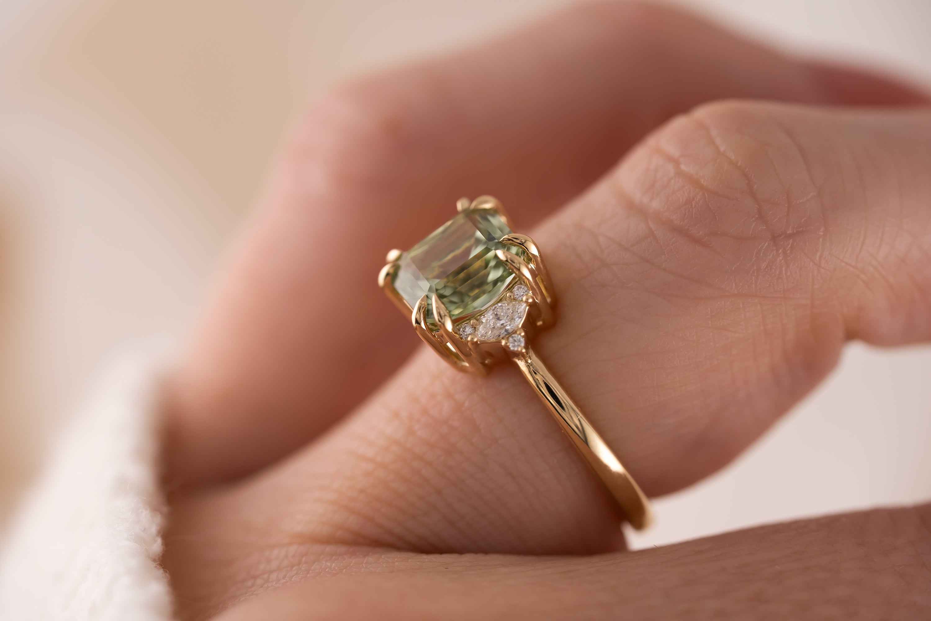 The Low Maren Ring | 2.72 CT Square Radiant Mint/Sage Green Tourmaline - Lavender Creek Gems 