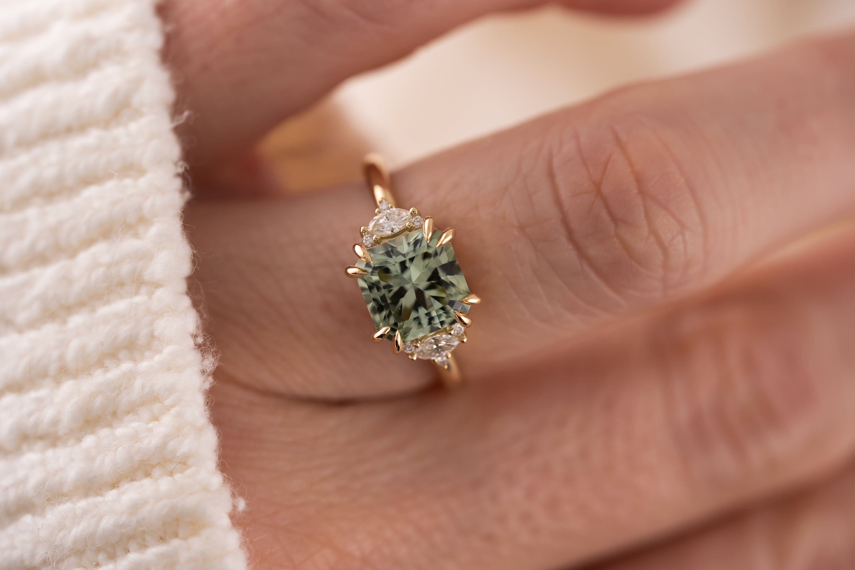 The Low Maren Ring | 2.72 CT Square Radiant Mint/Sage Green Tourmaline - Lavender Creek Gems 