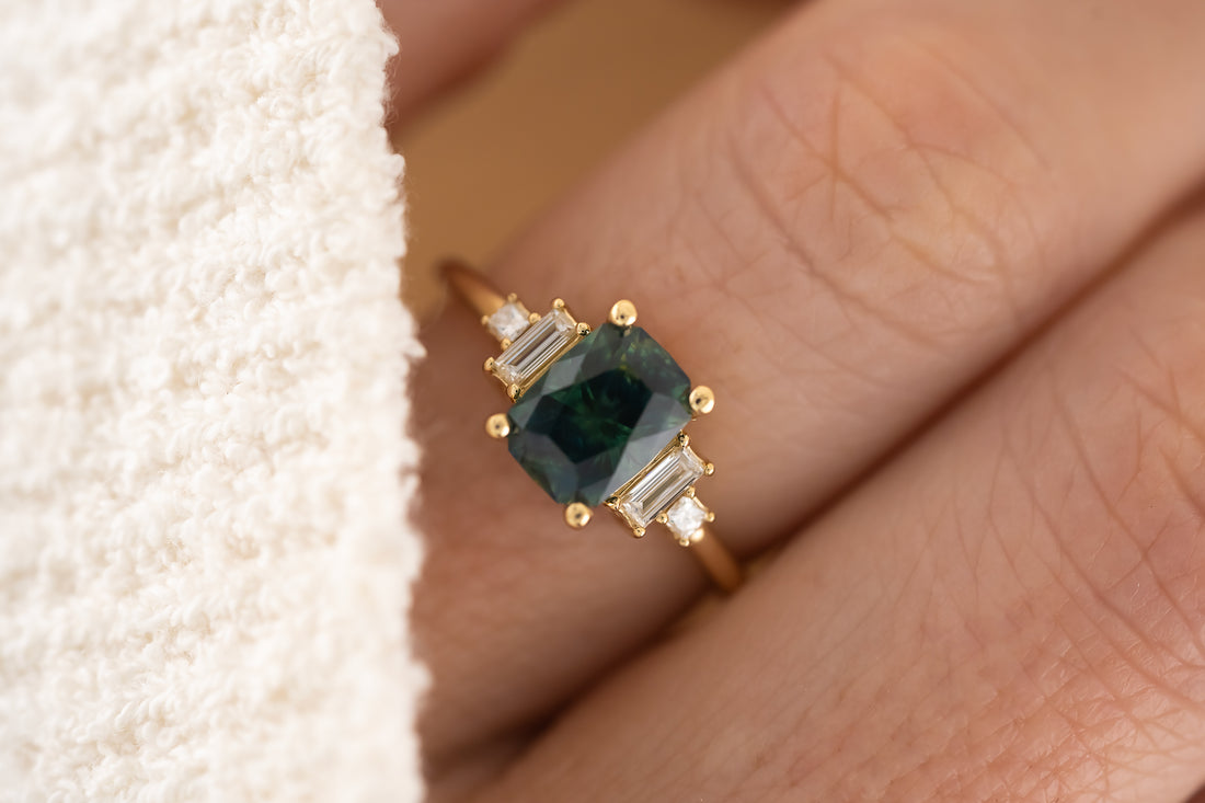 The Mira Ring | 1.7 CT Teal Elongated Cushion Montana Sapphire - Lavender Creek Gems 