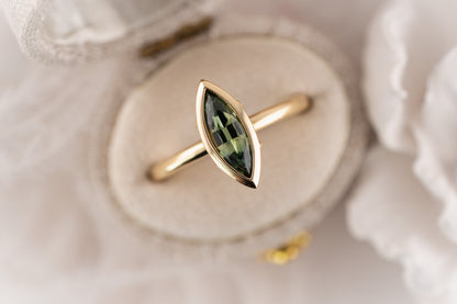 The Bezel Secret Garden Ring | 0.98 CT Marquise Green Sapphire - Lavender Creek Gems 