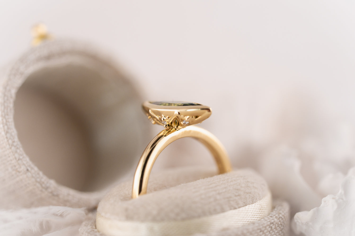 The Bezel Secret Garden Ring | 0.98 CT Marquise Green Sapphire - Lavender Creek Gems 