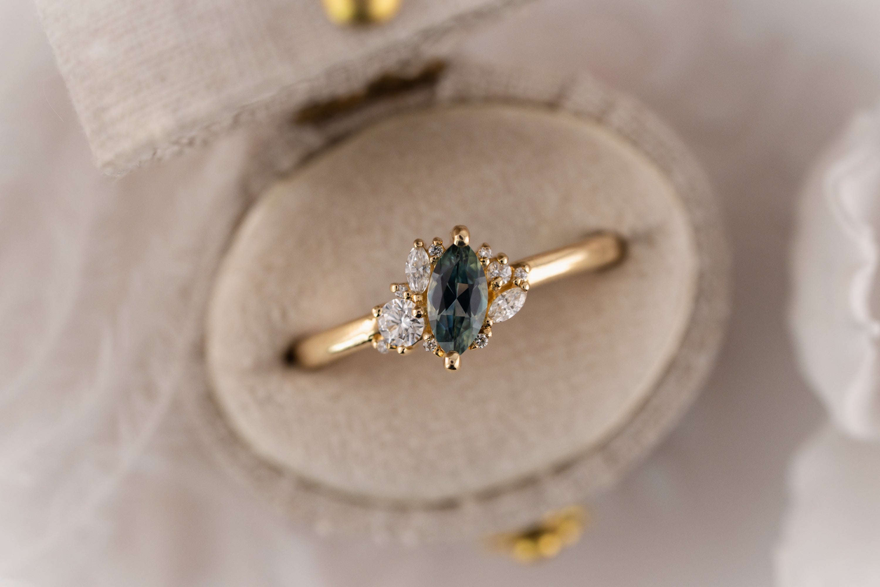 The Cosma Ring | 0.38 CT Marquise Montana Sapphire