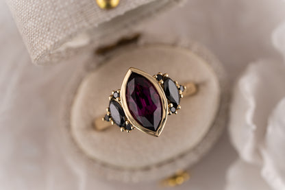 The Bezel Maren Ring | 2.4 CT Marquise Amaranth Purple Garnet - Lavender Creek Gems 