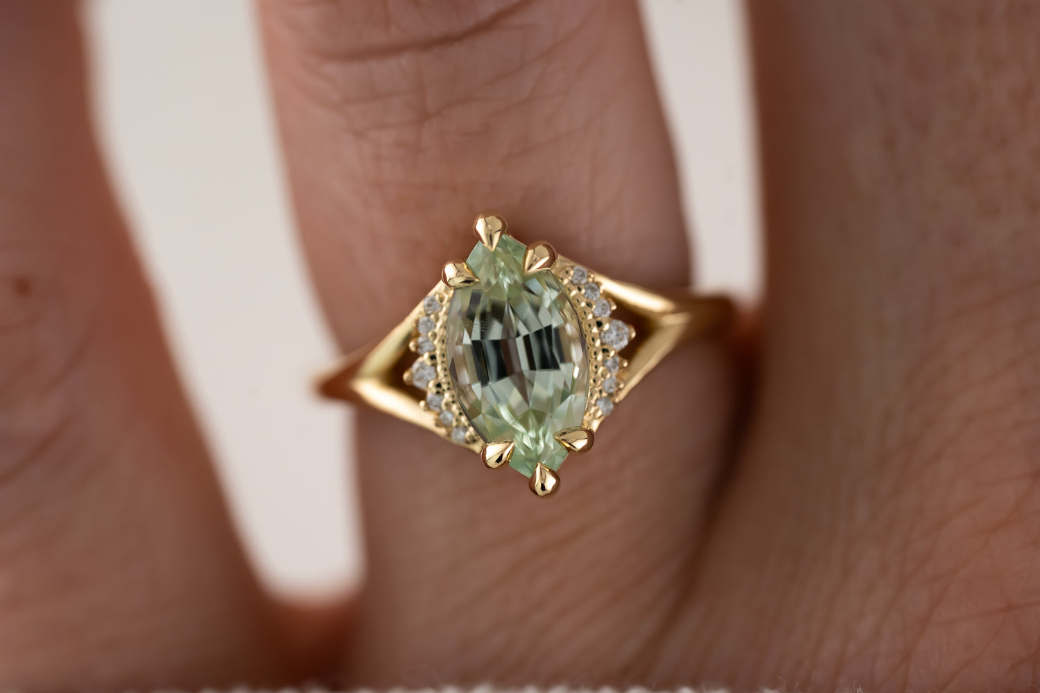 The Serendipity Ring | 2.18 CT Marquise Mint Green Tourmaline