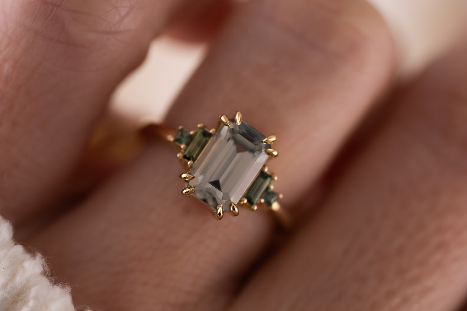 The Mira Ring | 2.98 CT Emerald Cut Steel/Green Sapphire - Lavender Creek Gems 
