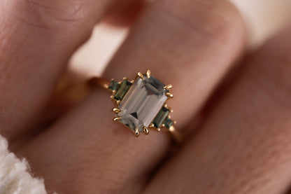 The Mira Ring | 2.98 CT Emerald Cut Steel/Green Sapphire - Lavender Creek Gems 