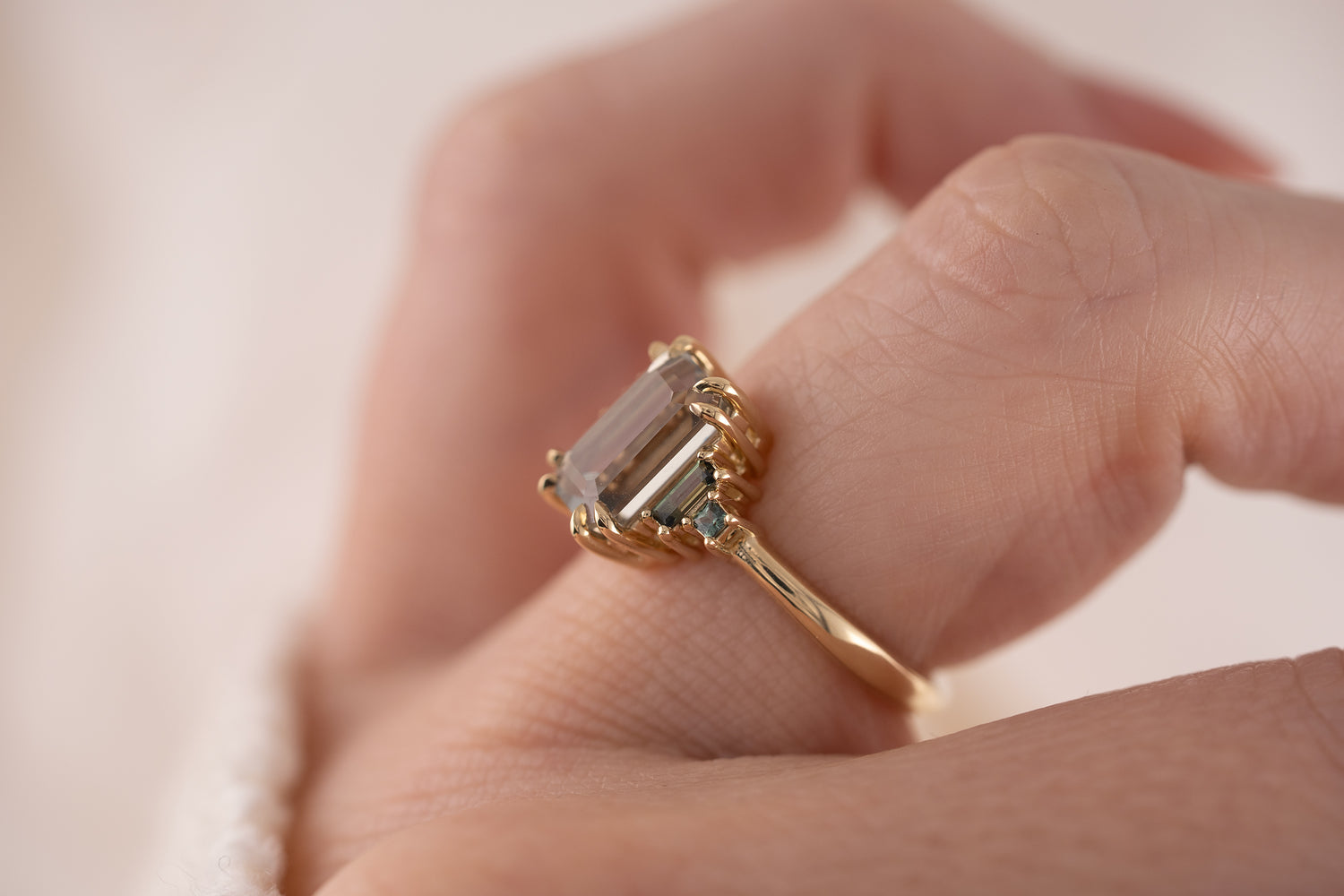 The Mira Ring | 2.98 CT Emerald Cut Steel/Green Sapphire - Lavender Creek Gems 