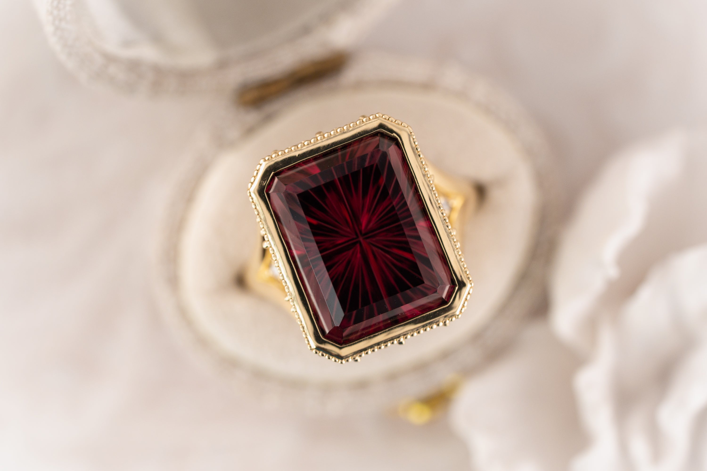 The Yahrin Ring | 14.6 CT Rectangular Starbrite™ Cut Rhodolite Garnet