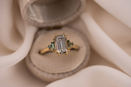 The Mira Ring | 2.98 CT Emerald Cut Steel/Green Sapphire - Lavender Creek Gems 