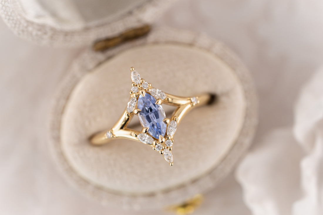 The Croía Ring | 0.66 CT Marquise Blue/Purple Sapphire - Lavender Creek Gems