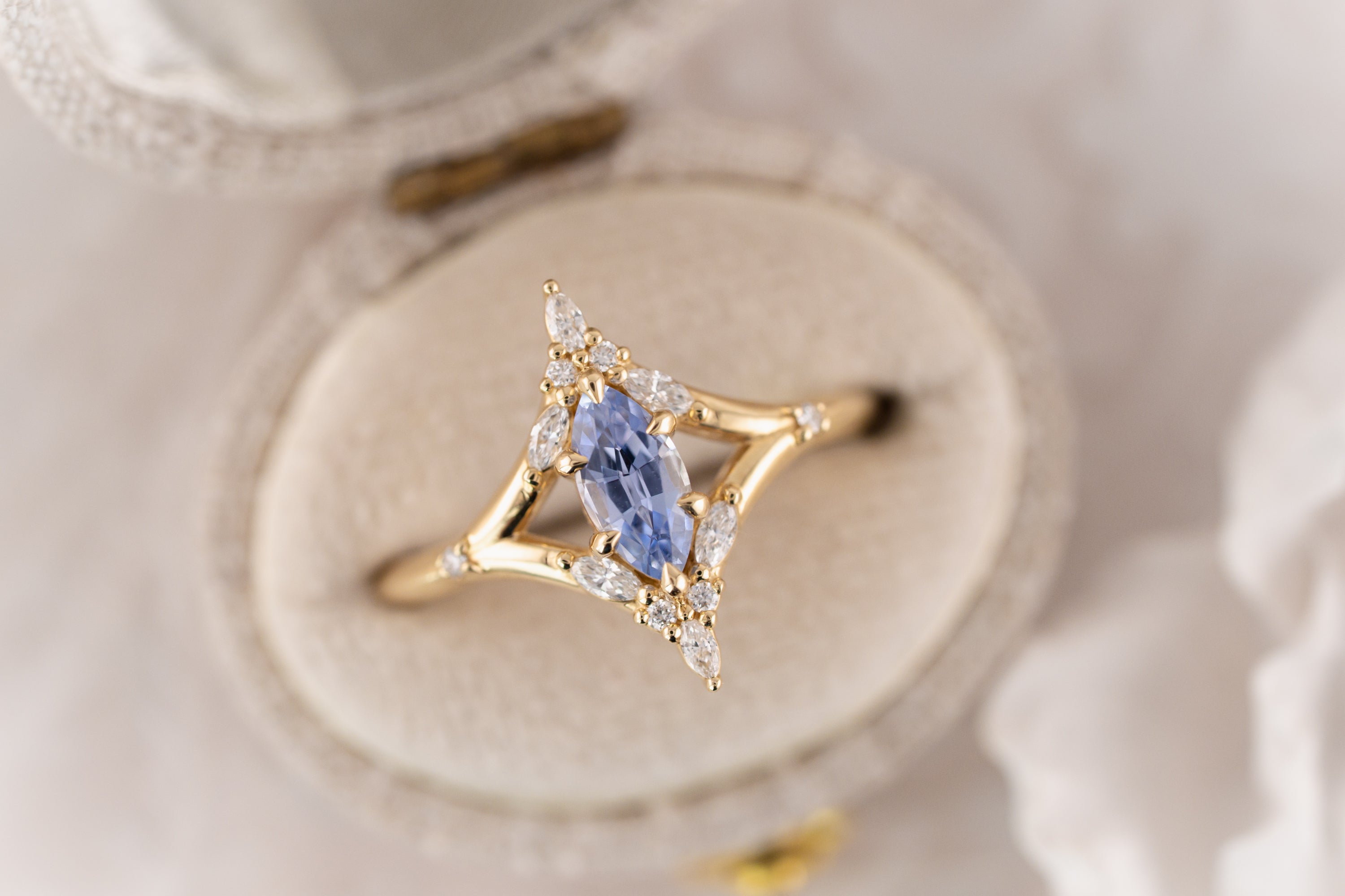 The Croía Ring | 0.66 CT Marquise Blue/Purple Sapphire