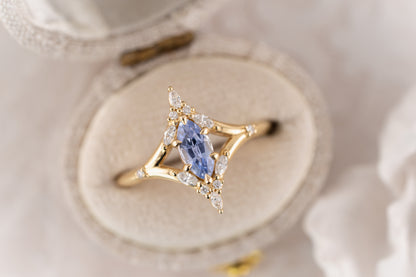 The Croía Ring | 0.66 CT Marquise Blue/Purple Sapphire