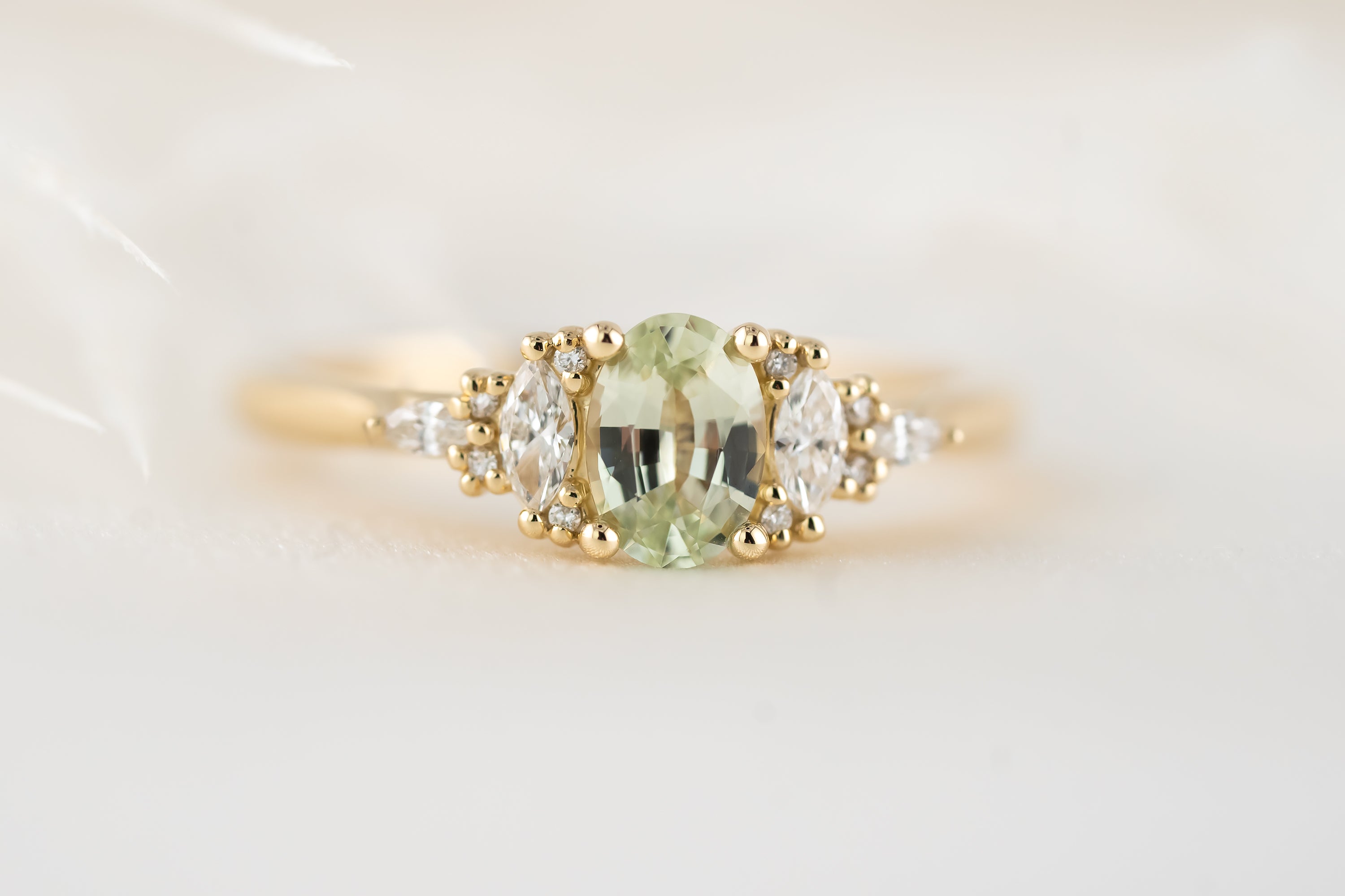 The Astral Ring | Emerald Cut Green-Teal Sapphire – Lavender