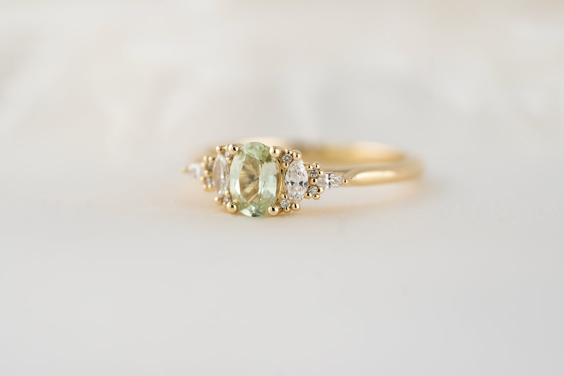 The Maeve Ring | 0.66 CT Oval Mint Green Sapphire - Lavender Creek Gems