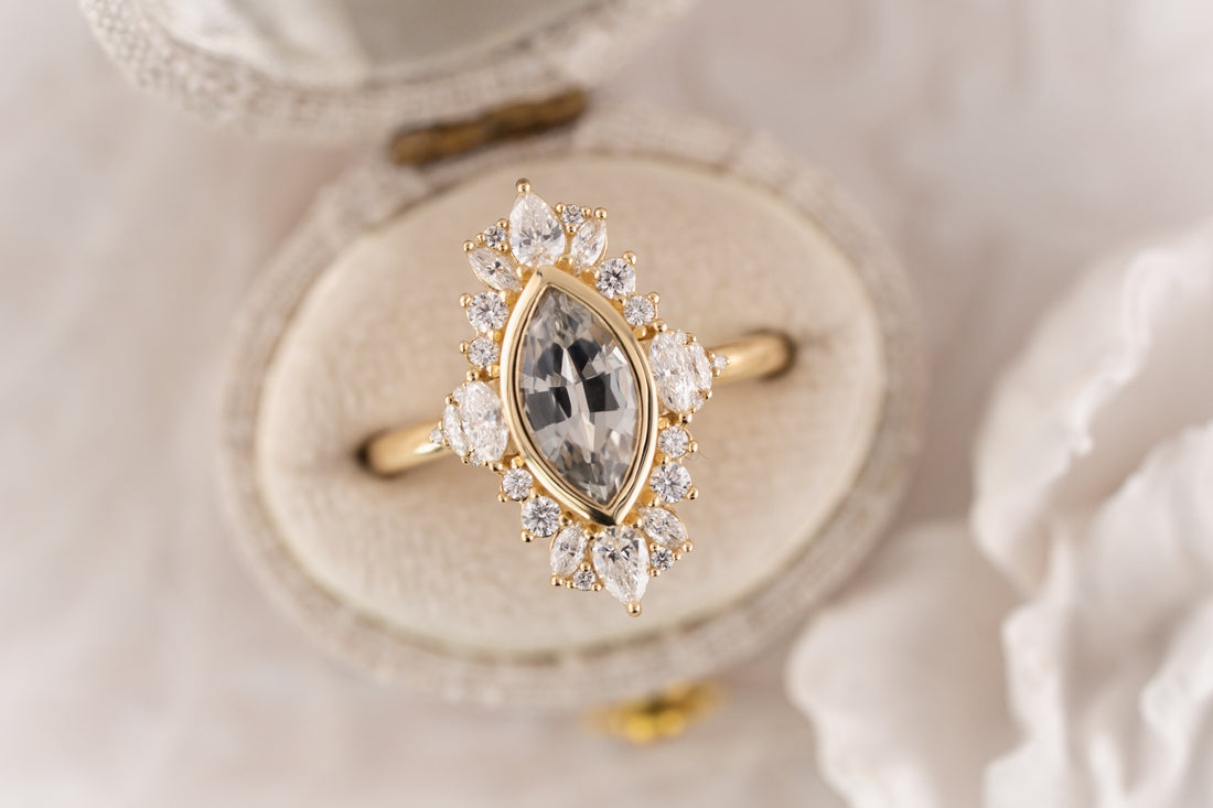 The Ethereal Ring | 1.22 CT Marquise Gray/Green Sapphire - Lavender Creek Gems