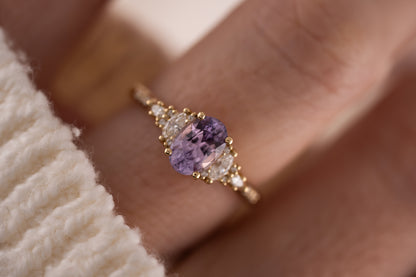 The Maeve Ring | 1.24 Oval Lavender Sapphire Maeve | Accented Shank - Lavender Creek Gems 