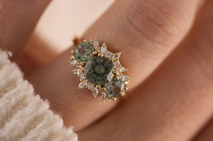 The Marial Ring | Round Seafoam Montana Sapphire - Lavender Creek Gems 