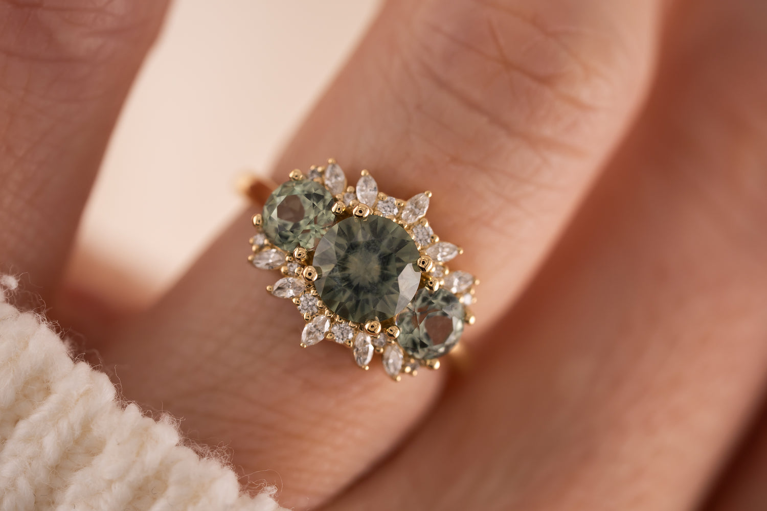 The Marial Ring | Round Seafoam Montana Sapphire - Lavender Creek Gems 