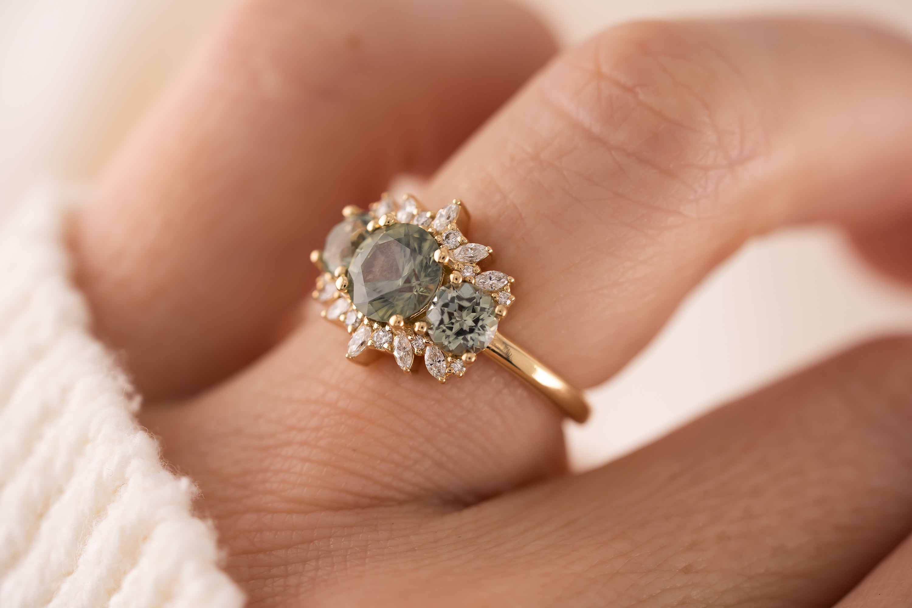 The Marial Ring | Round Seafoam Montana Sapphire - Lavender Creek Gems 