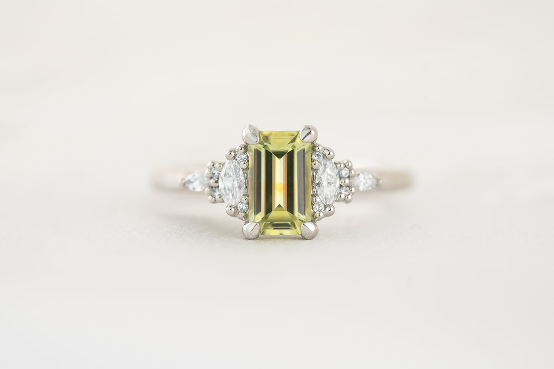 The Maeve Ring | 1 CT Emerald Cut Green Montana Sapphire - Lavender Creek Gems 
