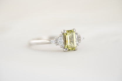 The Maeve Ring | 1 CT Emerald Cut Green Montana Sapphire - Lavender Creek Gems 