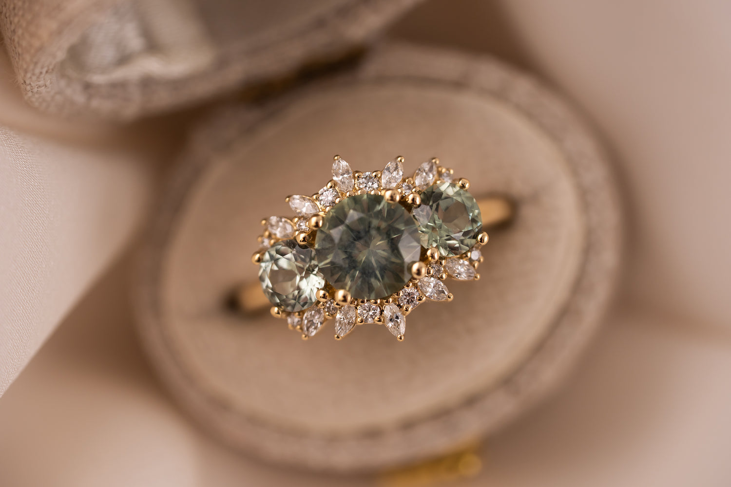 The Marial Ring | Round Seafoam Montana Sapphire - Lavender Creek Gems 
