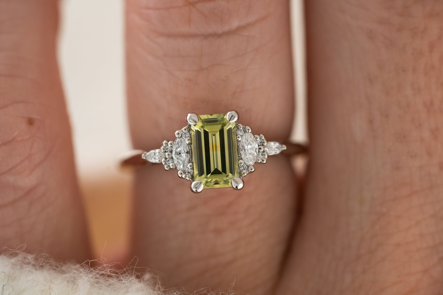 The Maeve Ring | 1 CT Emerald Cut Green Montana Sapphire - Lavender Creek Gems 