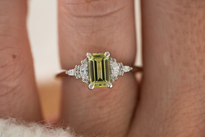 The Maeve Ring | 1 CT Emerald Cut Green Montana Sapphire - Lavender Creek Gems 