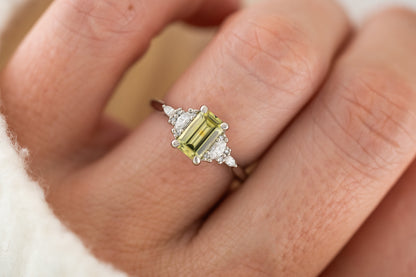 The Maeve Ring | 1 CT Emerald Cut Green Montana Sapphire - Lavender Creek Gems 