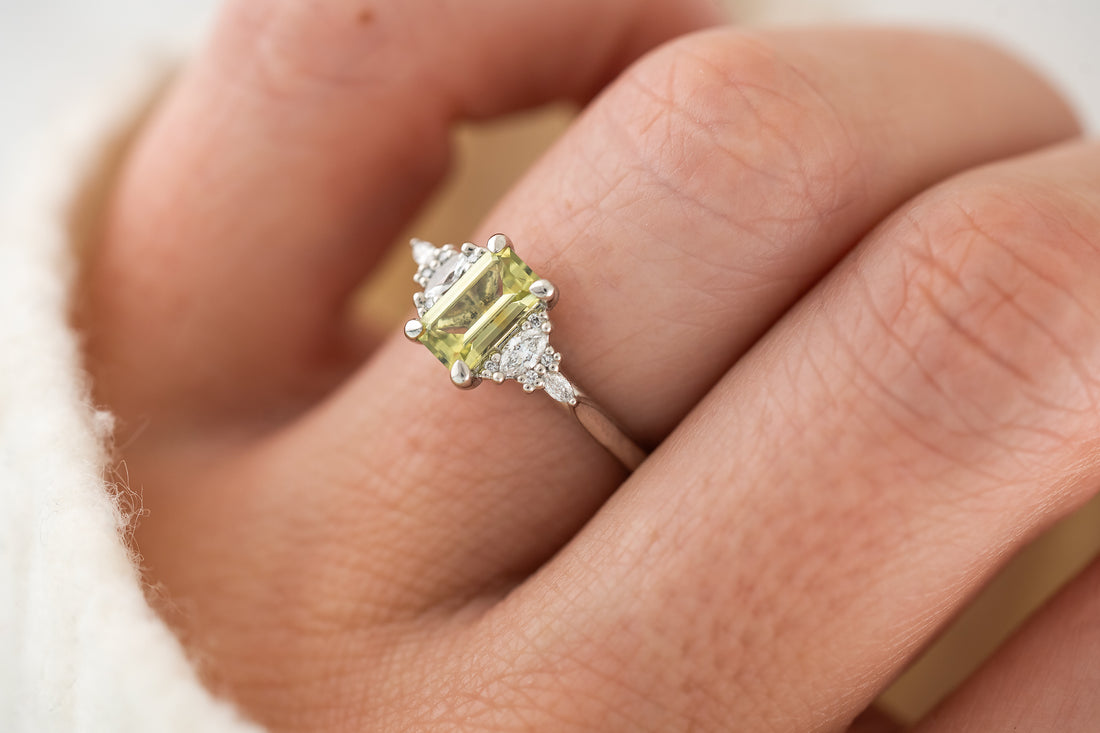 The Maeve Ring | 1 CT Emerald Cut Green Montana Sapphire - Lavender Creek Gems 