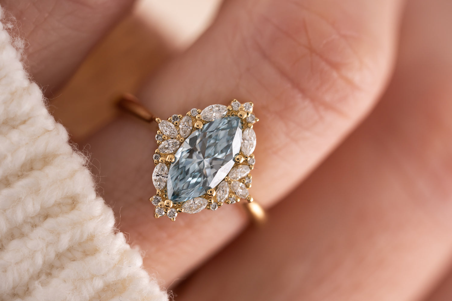 The Noemi Ring | 1.13 CT Marquise Blue Diamond - Lavender Creek Gems 