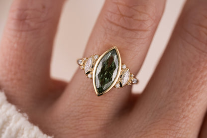 The All Bezel Maeve Ring | 2.72 CT Marquise Cut Green Diamond - Lavender Creek Gems 