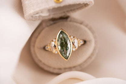 The All Bezel Maeve Ring | 2.72 CT Marquise Cut Green Diamond - Lavender Creek Gems 