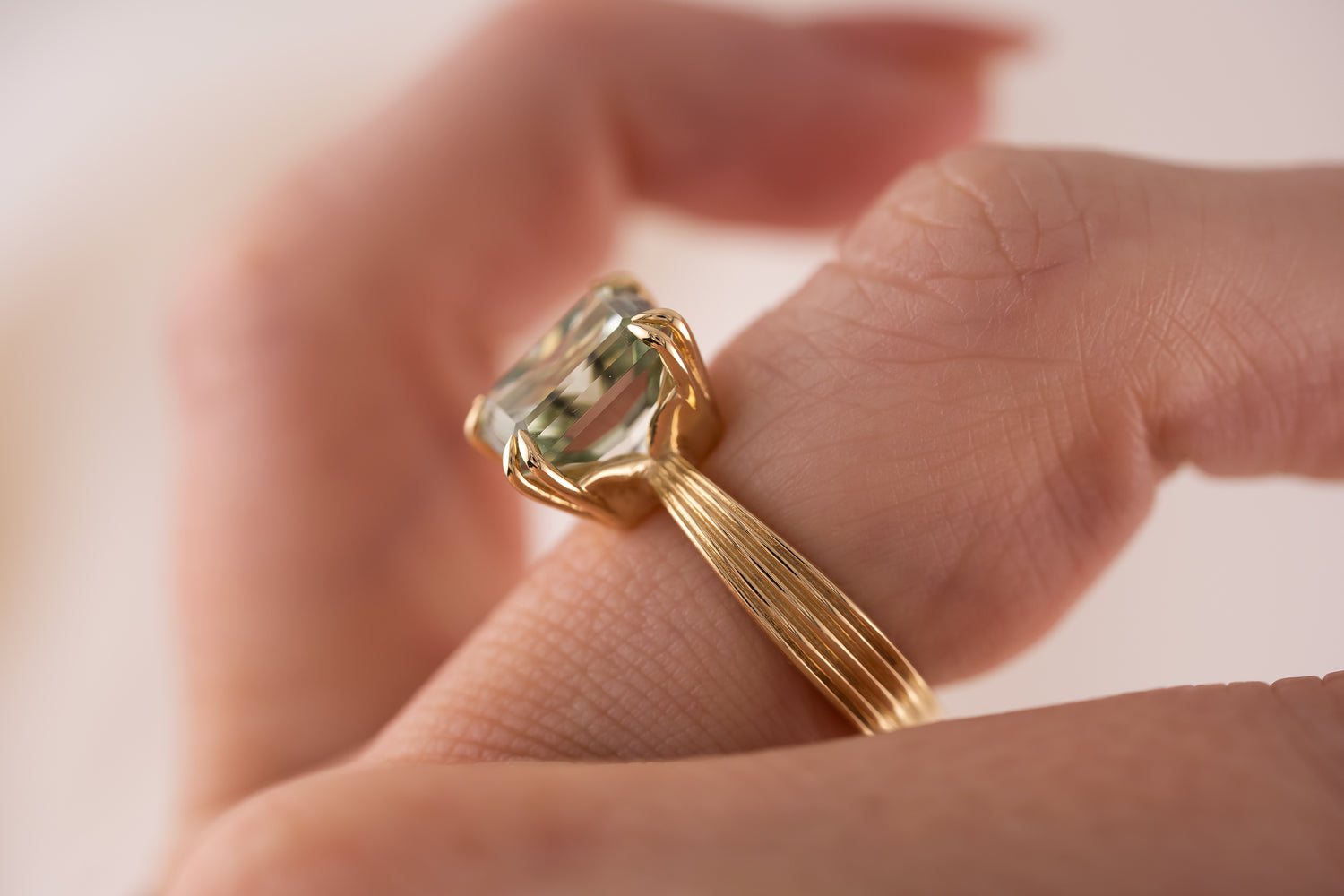 The Veil Ring | 4.2 CT Radiant Mint Green Tourmaline - Lavender Creek Gems 