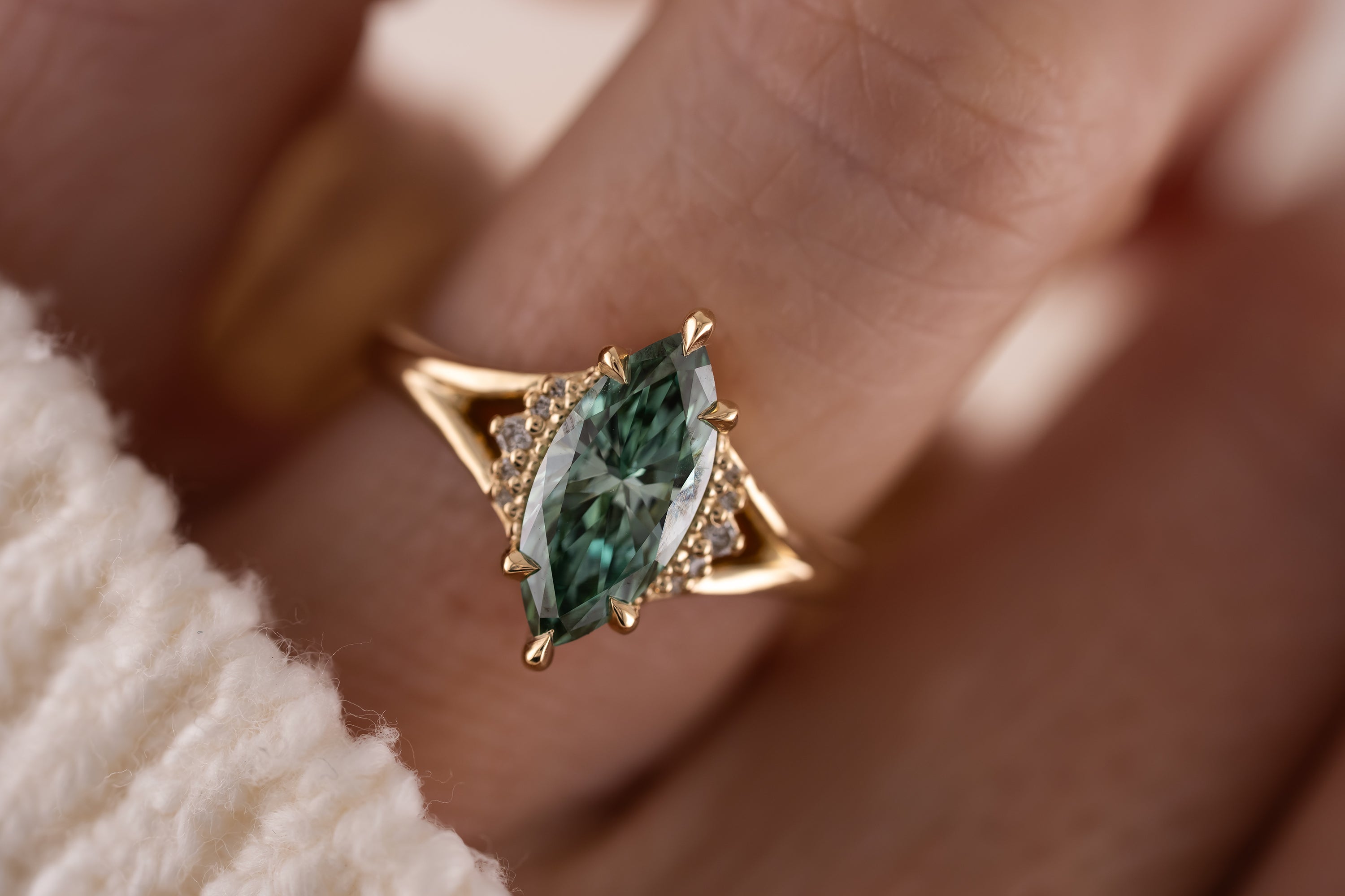 The Serendipity Ring | 1.59 CT Marquise Cut Green Diamond - Lavender Creek Gems 