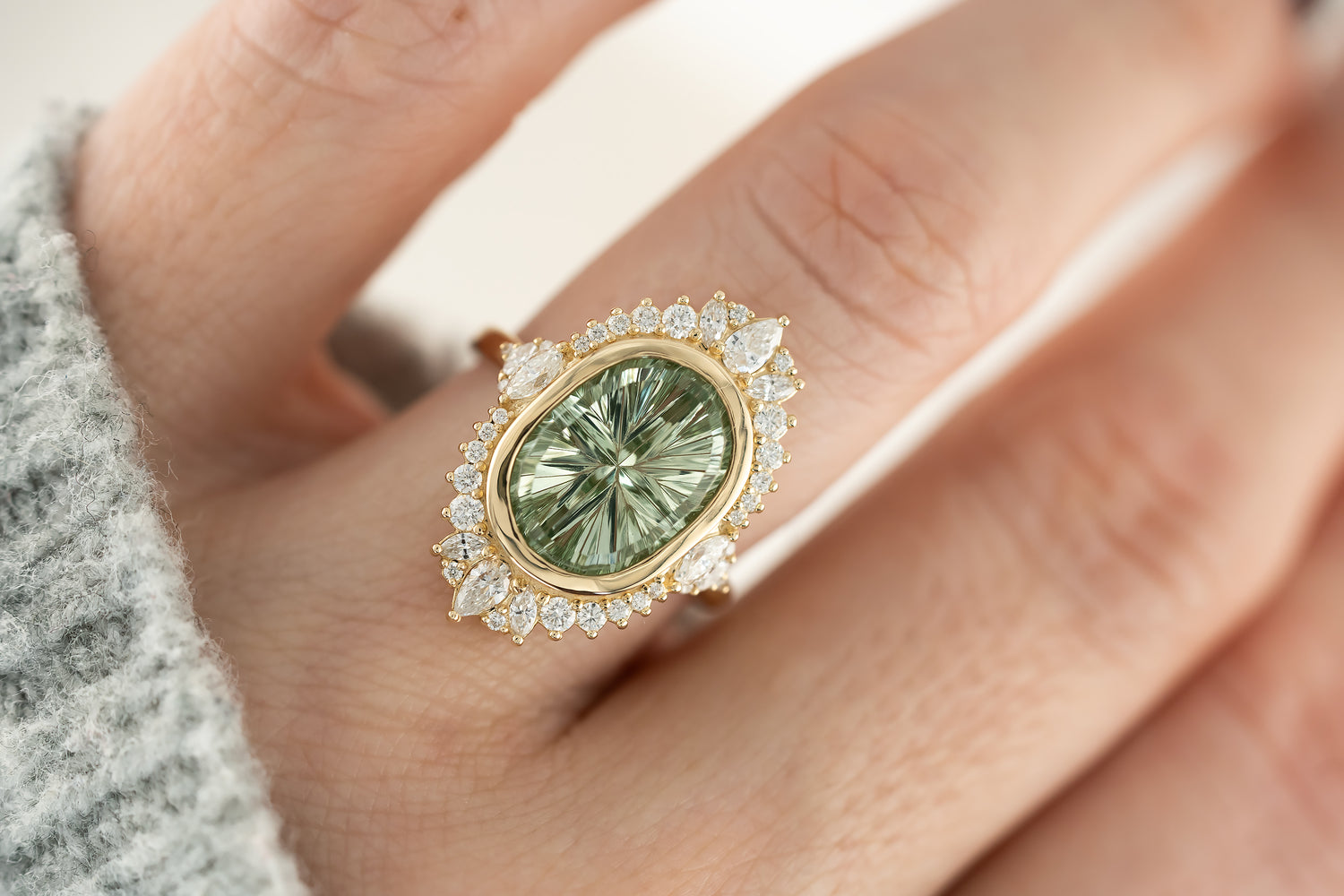 The Ethereal Ring | 4.39 CT Oval Starbrite™ Mint Green Tourmaline