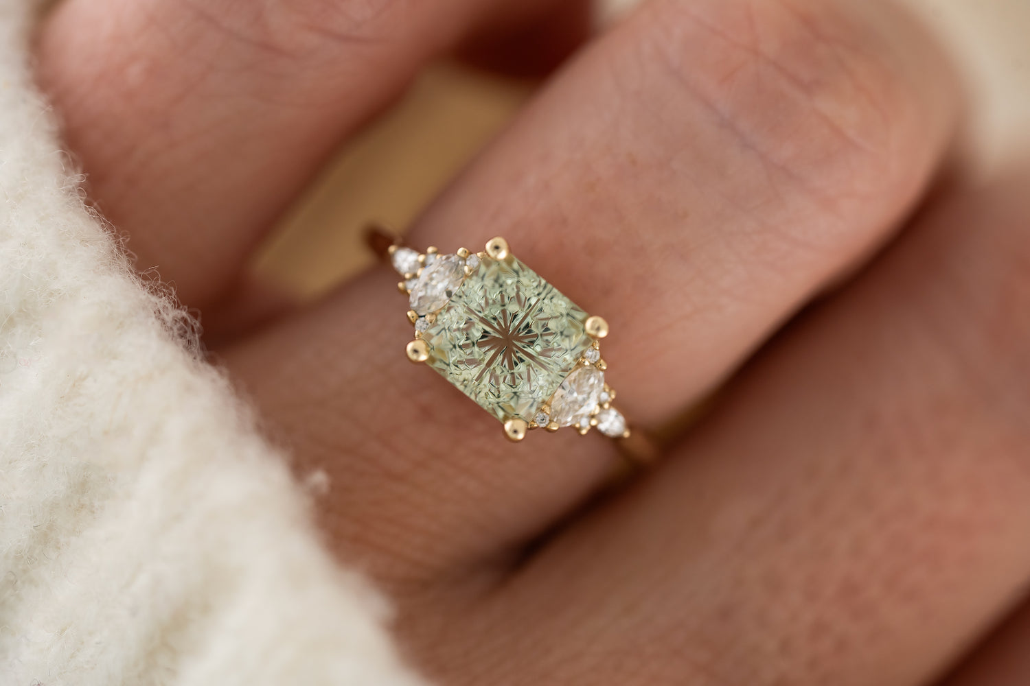 The Maeve Ring | 2.7 CT Square Starbrite™ Mint Green Tourmaline - Lavender Creek Gems 