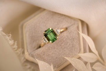 The Mira 2 CT Emerald Cut Green Tourmaline Ring - Lavender Creek Gems 