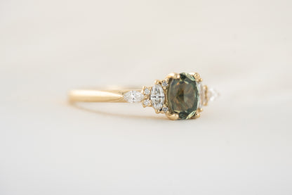 The Maeve Ring | 1.1 Regal Radiant™ Oval Parti Green Montana Sapphire - Lavender Creek Gems 