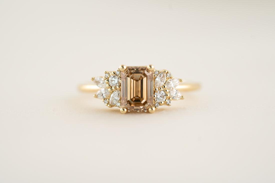 The Rosalie 1.46 CT Emerald Cut Champagne Diamond Ring - Lavender Creek Gems 