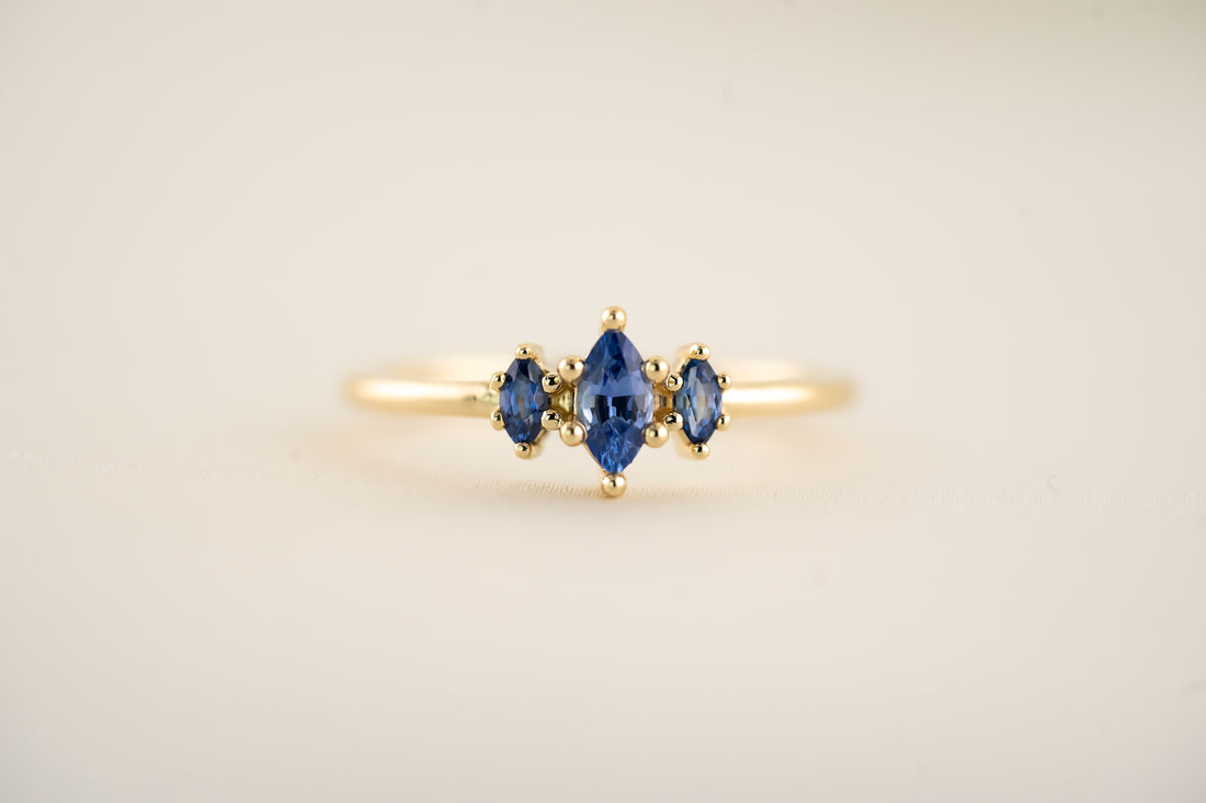 The Mini Triple Sapphire Ring - Royal Blue Sapphire - Lavender Creek Gems